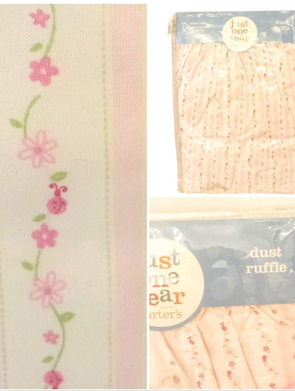 Carters Just One Year Pink Floral Dust Ruffle New In Package